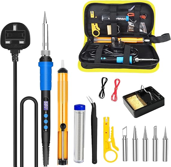 Soldering Iron Kit,Adjustable Temperature Welding Tools, Solder Wire, Soldering Tips, Stand, Desoldering Pump, Tweezers