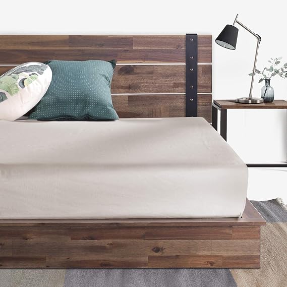 Zinus Brock Metal and Wood Platform Bed Frame/Solid Acacia Wood Mattress Foundation/No Box Spring Needed/Easy Assembly, King