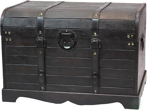 Vintiquewise Antique Style Black Wooden Steamer Trunk Coffee Table, Storage Chest with Lid, Hope Chest Storage, Blanket Trunk for Living Room or Bedroom