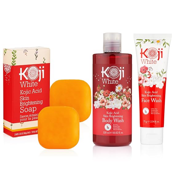Koji White Kojic Acid Soap, Face Wash & Body Wash Bundle | Gentle Skin Brightening & Moisturizing with Tea Tree, Vitamin C & Hyaluronic Acid | Vegan, Hydrating, for Even Skin Tone