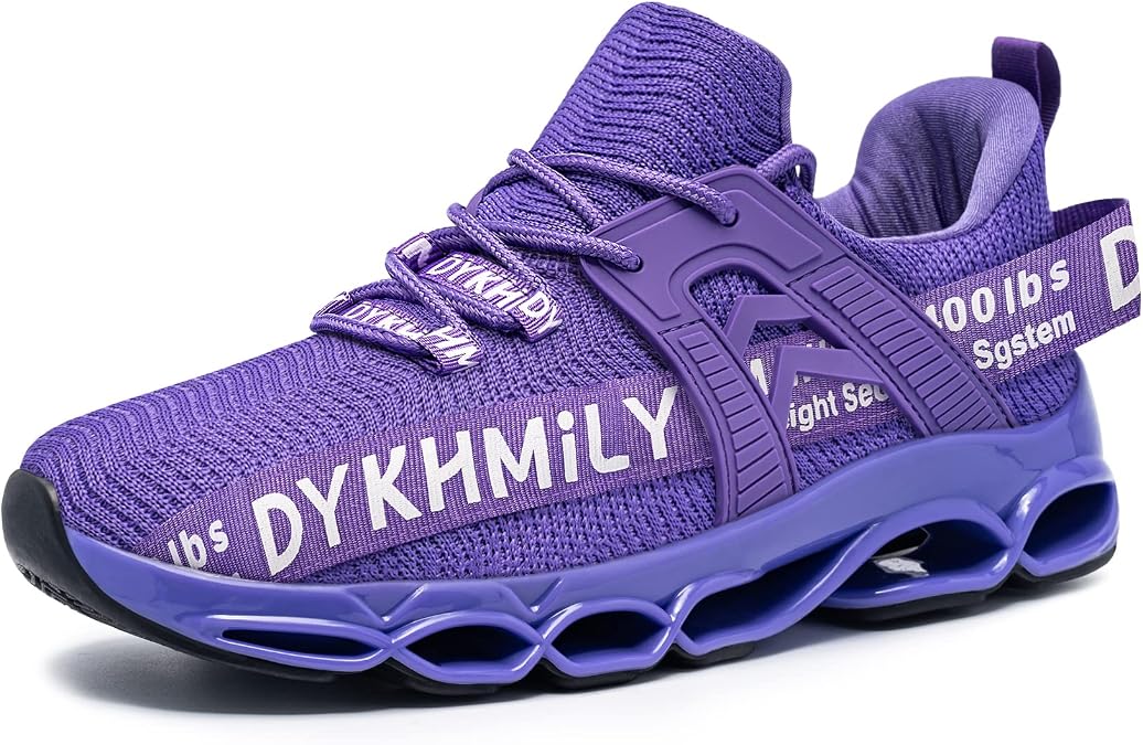 DYKHMATE Steel Toe Shoes for Men Women Lightweight Fashion Safety Sneakers Breathable Comfortable Safety Toe Slip On Tennis Shoes for Work(8, Purple)
