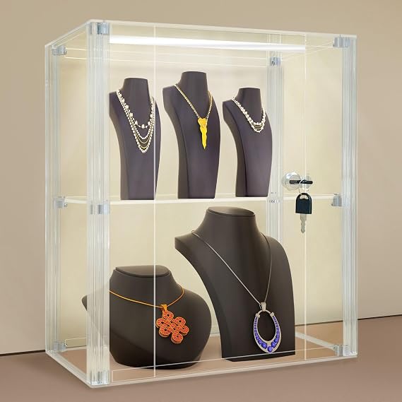 NONEMEY Acrylic Display case with Lock, Tier Lockable Security Display Case, Dustproof Protection Countertop Organizer Box for Collectibles (2Tier - 35Ã20Ã41cm) 