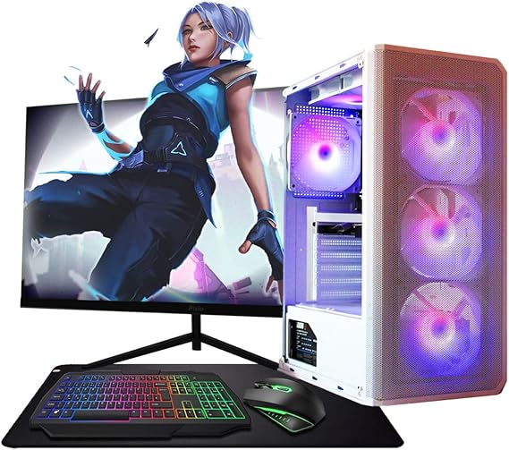ASC Ryzen Gaming PC Bundle, AMD Ryzen 5 4500, GTX 3050 6GB Graphics, 16GB RAM, 256GB SSD + 1TB HDD, 500W 80+ PSU, WiFi, Windows 11, White 6 Fan RGB Case, 22" Monitor