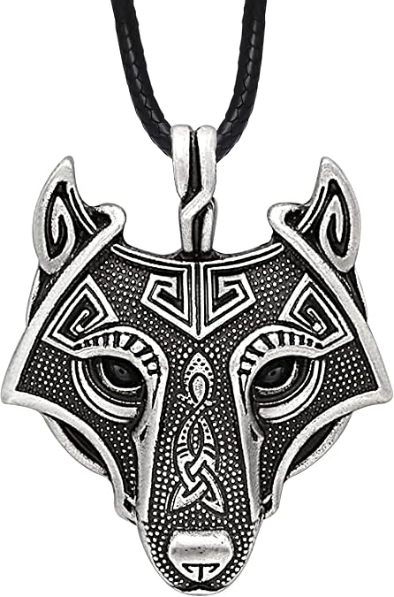 HAQUIL Viking Fenrir Wolf Head Pendant Necklace for Men, Norse Jewelry Gift