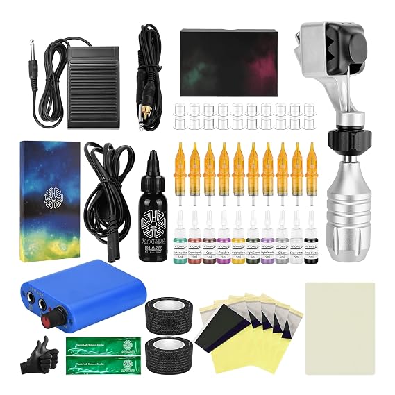 Complete Tattoo Pen Kit, Lightweight Tattoo Machine 10Pcs Cartridges Needles Blue Power Supplies Tattoo Kit for Beginners
