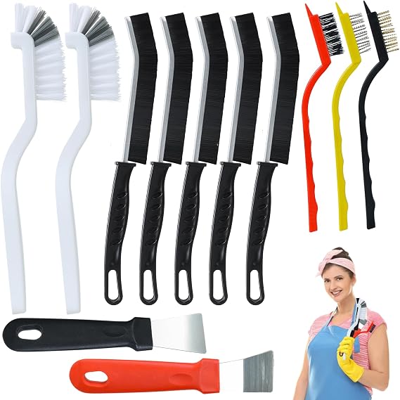 12PCS Crevice Cleaning Brush Set, Hard Bristle Bathroom Tile Grooves Gap Cleaning Brush Multifunctional Grout Brush Tools for Small Spaces Kitchen Tile