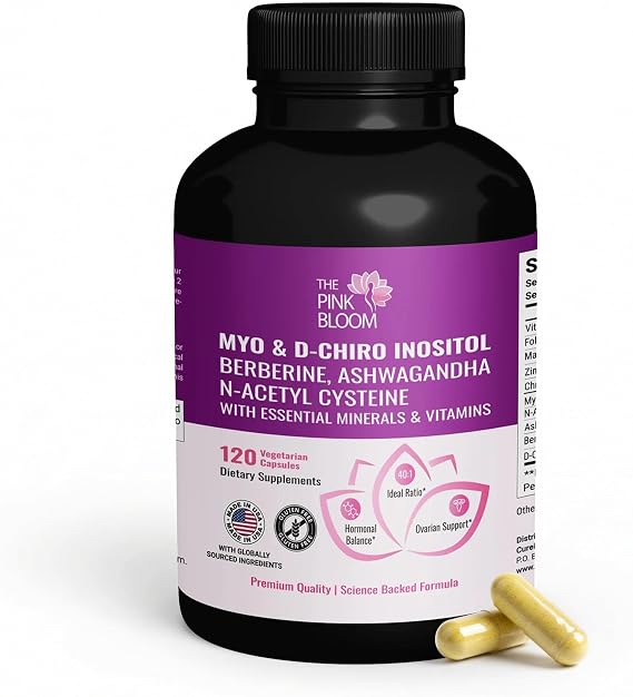 Myo & D-Chiro Inositol 40:1 Ratio 120 Capsules | Myo Inositol Supplement for Women with Vitamin D, Ashwagandha, Folate & Zinc | Supplement for Hormone Balance & Ovarian Health