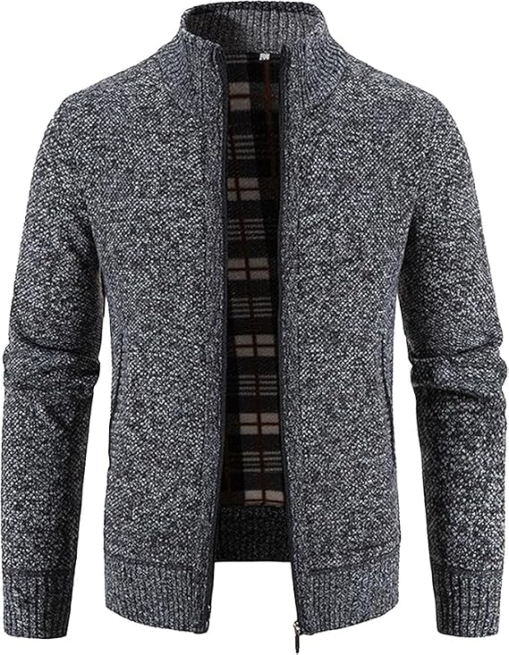 Men's Sweater Cardigan Zip Up Sweaters Classic Regular Fit Stand Collar Sweater Coat Slim Casual Warm Knitwear
