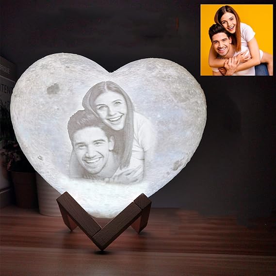 Customized 3D Heart Night Light USB DIY Moon Night Lamp,Customized Moon Lamp with Photo&Text,moon lamp personalized (2 colors,15cm)