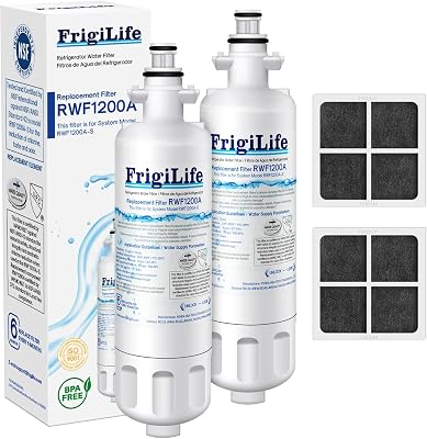 FrigiLife ADQ36006101 Refrigerator Water Filter Replacement for LG LT700P, Kenmore Elite 9690, ADQ36006102, 469690, ADQ36006101-S, RWF1200A, LFXS30766S, WSL-3, FML-3 and LT120F Air Filter, 2 Combo