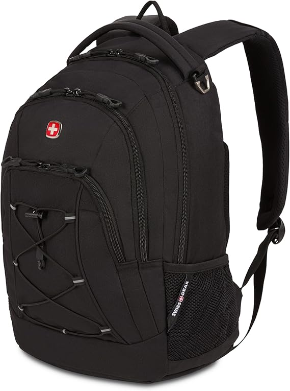 SwissGear Bungee Core Laptop Backpack, Fits Most 13-Inch Laptops, Airflow Back Panel, Reflective Accents, and Bungee Cord System, Black, 26L, 17.25-Inch