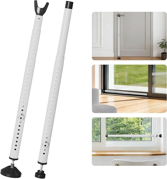 Sliding Door Security Bar, Adjustable 16.5-48 Inch, White, 2 Pack