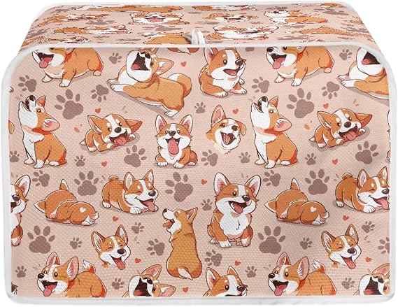 JEOCODY Corgi Dog Toaster Oven Covers Quilted Toaster Cover 4 Slice, Kitchen Small Appliance Covers Fits for Most Standard 4 slice Toasters, Universal Size Microwave Oven Dustproof Cover Women Gift