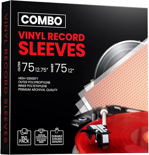 150 Vinyl Record Sleeves Combo Pack 75 Inner and 75 Outer Vinyl Record Storage Sleeves Clear Plastic Album Covers for Vinyl Sleeves