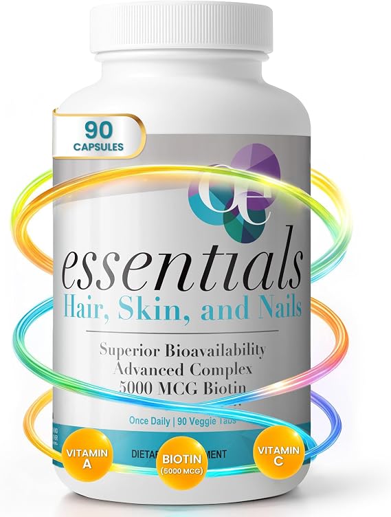 Organic Excellence Hair, Skin and Nails Vitamins for Women & Men Biotin Supplement 5000 mcg Hyaluronic Acid - Supports Healthy Hair Growth, Radiant Skin & Strong Nails, 3 Month Supply (90 Tablets)