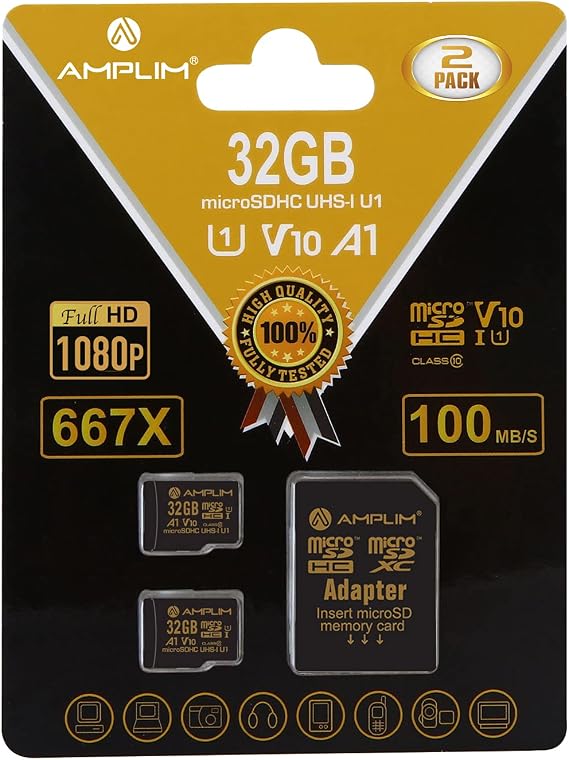 32GB Micro SD Card MicroSDHC Class 10 UHS-I U1 V10, 2 Pack | TF Extreme High Speed, Switch, Phone Galaxy, Camera, Tablet, Plus Adapter