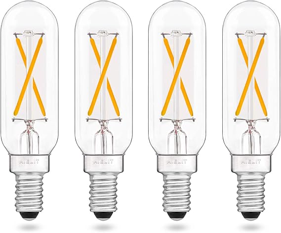 Antique T8/T6/T25 LED Light Bulbs, 2 Watt(25W Equivalent), Warm White 2700K, E12 Small Candelabra Base, AIELIT Vintage Tube Edison Dimmable LED Bulb for Ceiling Fan, Chandelier, Pendant Lights, 4-Pack