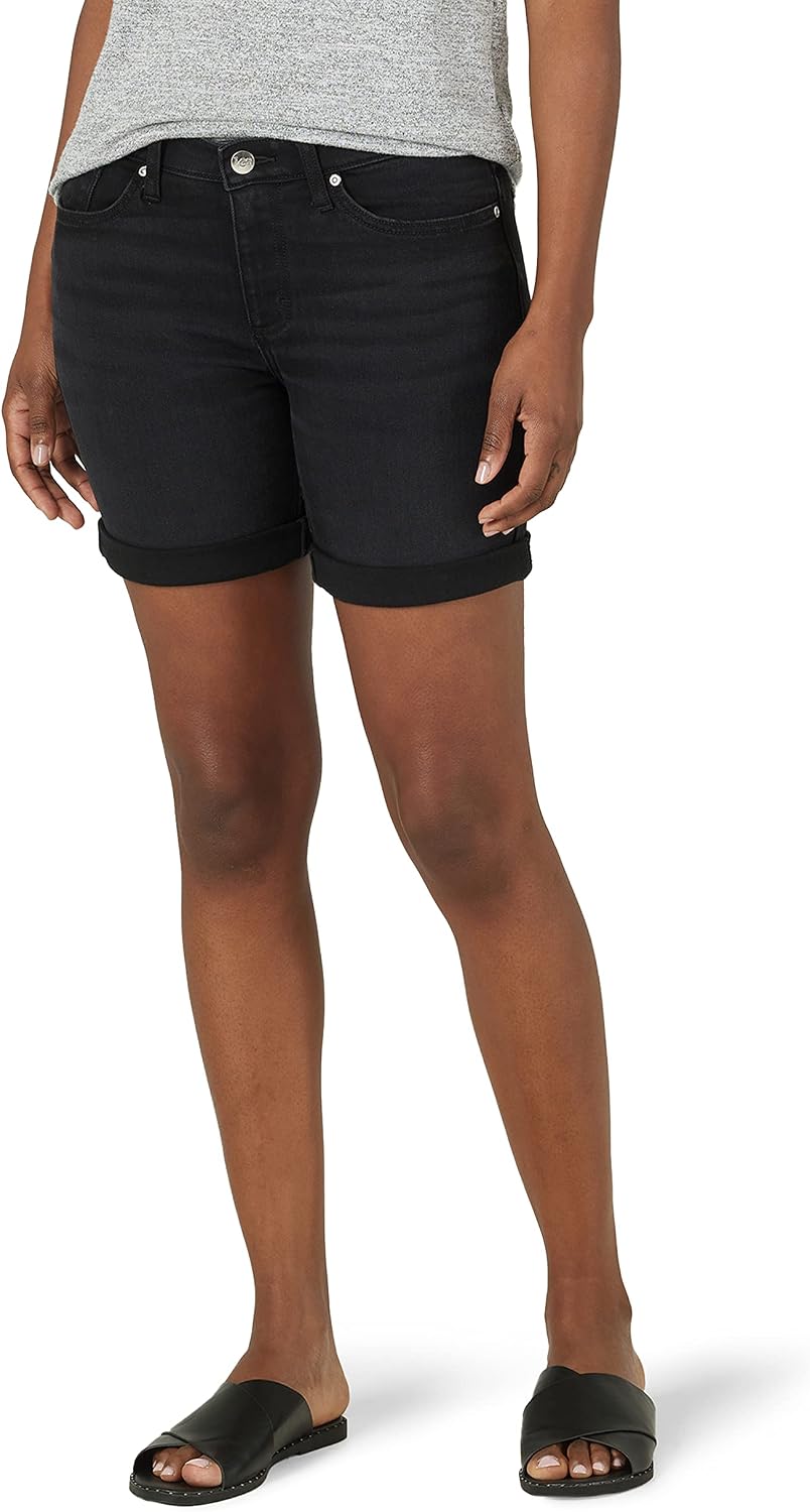 Lee womens Petite Ultra Lux Mid-rise Straight Jean Denim Shorts, Majestic Sky, 14 Petite US