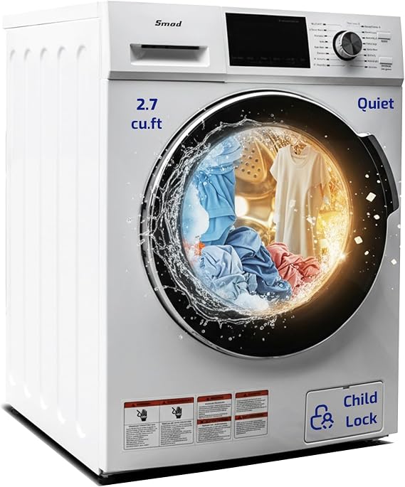24" Washer and Dryer Combo 2.7 cu.ft 26lbs Washing Machine Quick Wash, Overnight Dry, No Shaking Front Load Full-Automatic Machine, Dorm, RV White