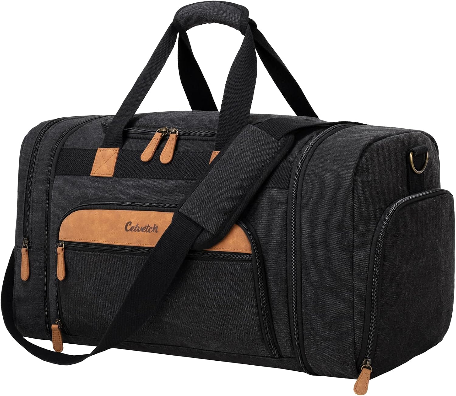 Celvetch Canvas Duffle Bag for Travel 50L Expandable Travel Duffel Bags for Men Women Weekender Overnight Bag with Shoes Compartment, Dark Grey, Large-50L