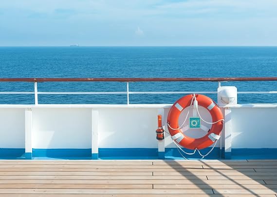 BELECO Cruise Backdrop Fabric - 12x10ft Deck Backdrop for Cruise Party Decorations - Blue Sea and Sky Ocean Background - Wedding Photography & Nautical Birthday Photoshoot Props