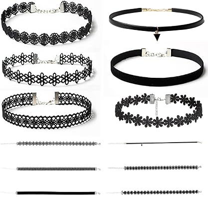 6 Pcs Black Lace Choker Set for Women Girls Goth Gothic Punk Jewelry Velvet Tattoo Cross Necklaces Emo Grunge Accessories