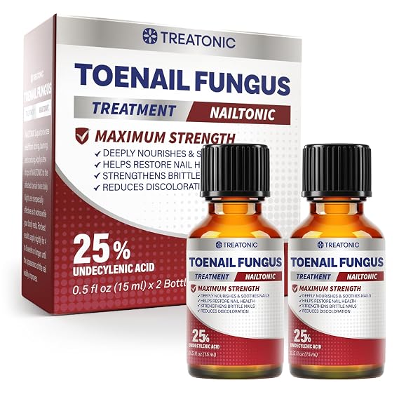 Treatonic Toenail Fungus Treatment Extra Strength: Antifungal Repair Solution with 25% Undecylenic Acid for Toe Nail Fungus Treatments - Restores Damaged & Discolored Nails Appearance - 2 Bottles