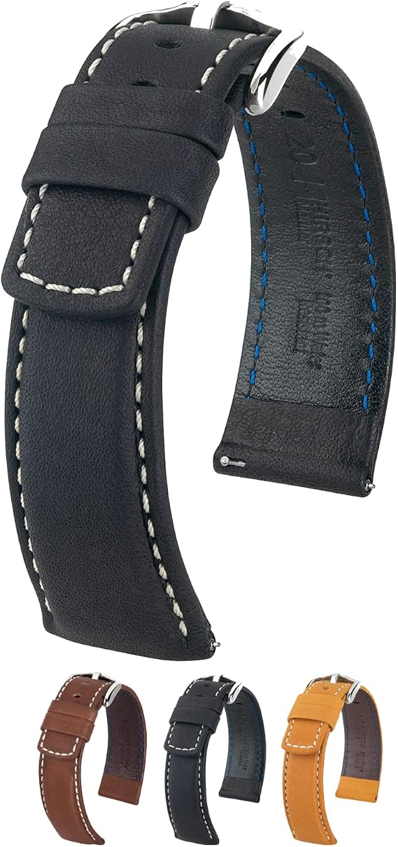 Hirsch Mariner Calf Leather Watch Strap - Water Resistant - 18mm, 20mm, 22mm, 24mm - Length - Attachment Width/Buckle Width - Quick Release Watch Band