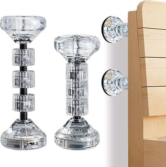 2Pcs Bed Frame Anti-Shake Tools, Transparent Luminous Adjustable Threaded Headboard Stoppers, Telescopic Support Stabilizer for Room Wall, Beds,