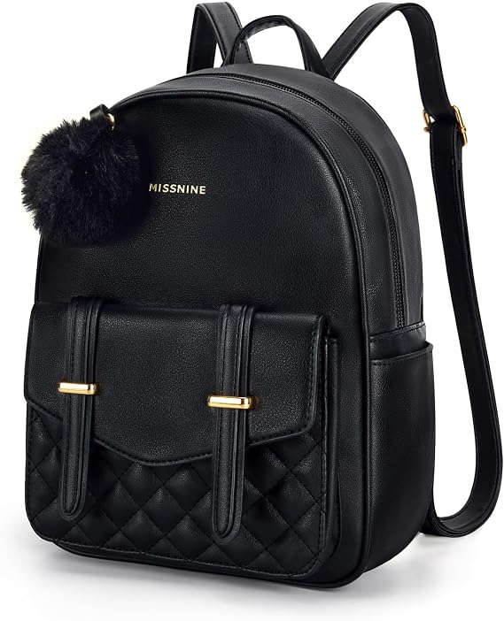 Missnine Mini Backpack for Women Cute Small Backpack Purse With Pompom PU Leather Bookbag Small Casual Daypacks For Ladies