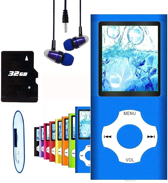 MP3 Player, Hotechs MP3 Music Player with 32GB Memory SD Card Slim Classic Digital LCD 1.82'' Screen MINI USB Port with FM Radio, Voice Record (Deep Blue)