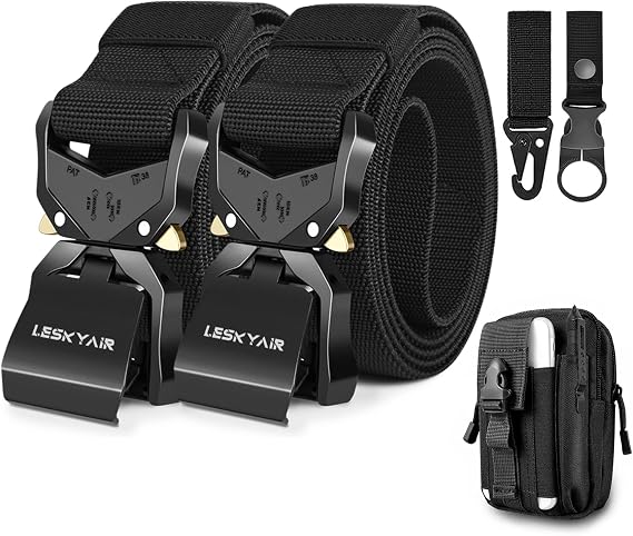 2er Herren Taktischer Gürtel Arbeitsgürtel Hochleistungsgürtel Gürtel Militär Wandern 38cm Breite Geschenk mit Molle Beutel und Wasserflaschenclip Haken