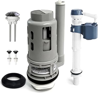 3-Inch Dual Flush Valve Replacement Kit, Adjustable Water Volume, Push Button & Fill Valve Height, Compatible with Glacier Bay, Aquasource, Water Ridge 2-Piece Toilet Tank Parts