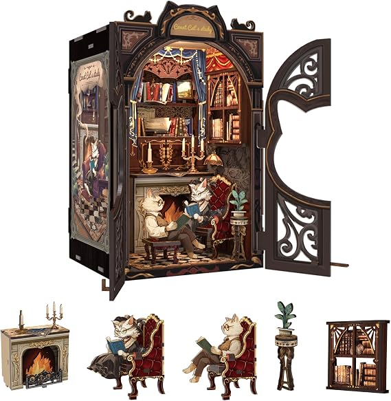 Book Nook Kit Cat Miniature House Kit - Count Cat's Study