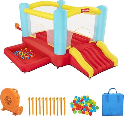 Fisher-Price Bouncemania Inflatable Mega Bouncer Bouncy House with 50 Play Balls, Multicolor