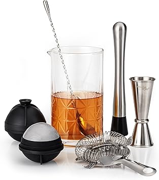 Mixology & Craft Cocktail Set - 7-Piece Bartender Kit with Mixing Glass Set, Japanese Jigger, Spoon, Muddler, and Strainer - Perfect for Old Fashioned Cocktails and Home Bars