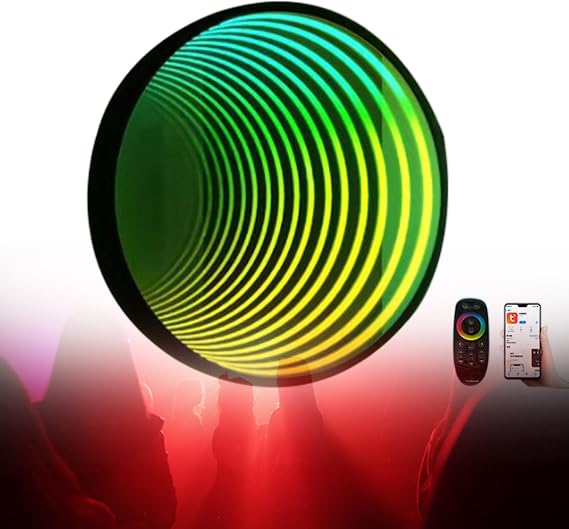 LED Infinity Mirror Tunnel Lamp, LED 3D Mirror Night Light with Remote,358 Magical Light Effects,RGB Multi Color Night Light,Sensory Infinity Light,Round-30cm/12in