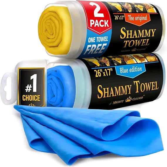 Premium Shammy Cloth for Car Drying 2pk+1 Free 26"x17" Soft Chamois | Super Absorbent Chamois Towels - Streaks, Spots and Scratch-Free - Reusable & Soft Wash Cloth - Easy to Use