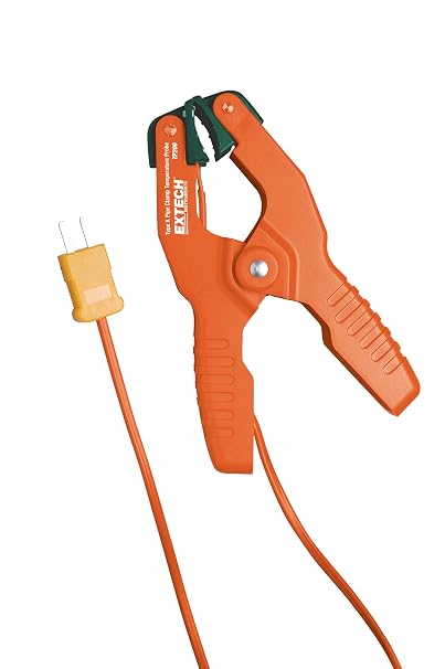 Extech TP200 Type K Pipe Clamp Temperature Probe, 0.25-1.5in | Hands-free HVAC pipe clamp, fits 0.25-1.5in pipes, superheat/subcooling, 36in cable, mini Type K connector
