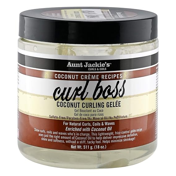 Aunt Jackie's Coconut Creme Recipes Curl Boss Coconut Curling Hair Gel for Natural Curls, Coils and Waves, 18 oz