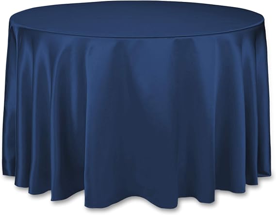 LinenTablecloth 108-Inch Round Satin Tablecloth Navy Blue