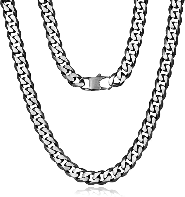 YAMI Stainless Steel Cuban Link Chain Necklace for men - Blue/Silver