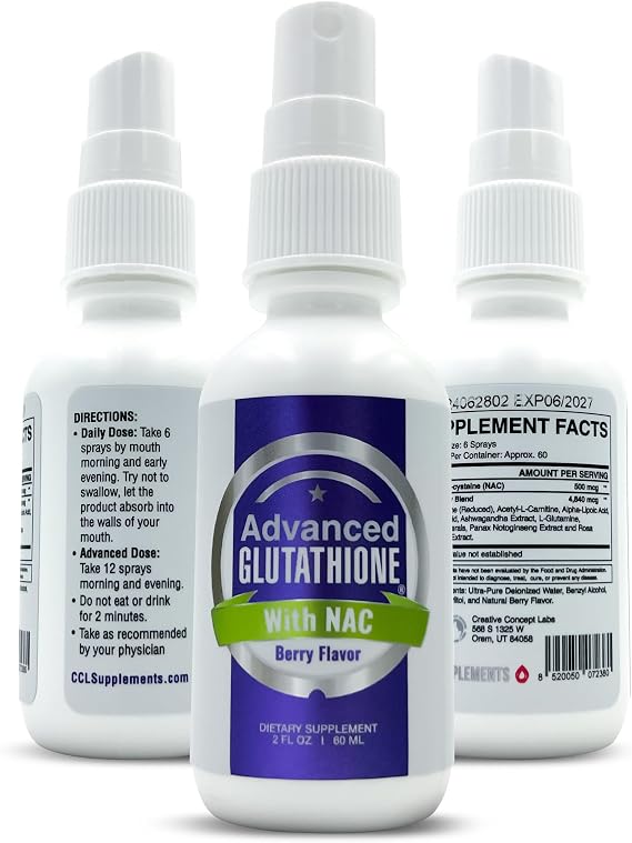 Liquid Liposomal Glutathione Spray - Maximum Absorption Glutathione Supplement with NAC, Ashwagandha, Glutamine, Ascorbic Acid - Sublingual Easy Use - Immune & Detox Support - 2oz