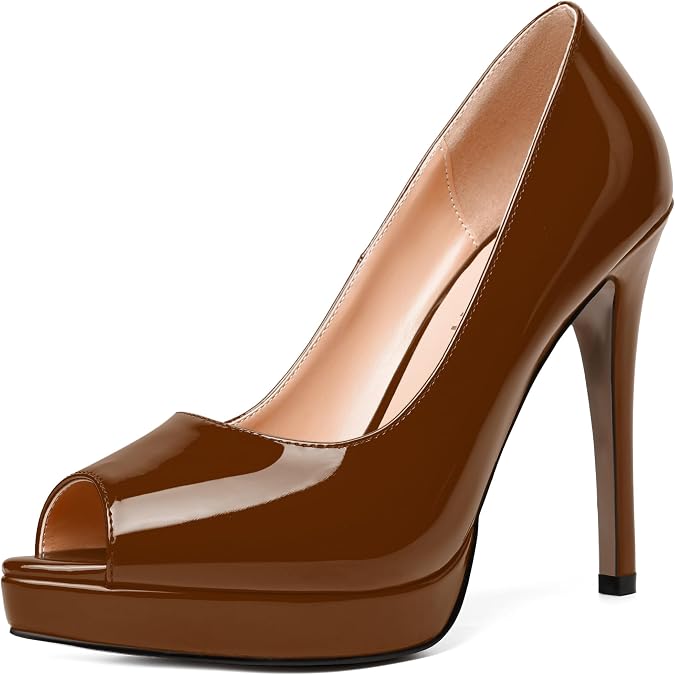 SKYSTERRY Womens Wedding Slip On Patent Dress Peep Toe Stiletto High Heel Pumps Shoes 4.7 Inch