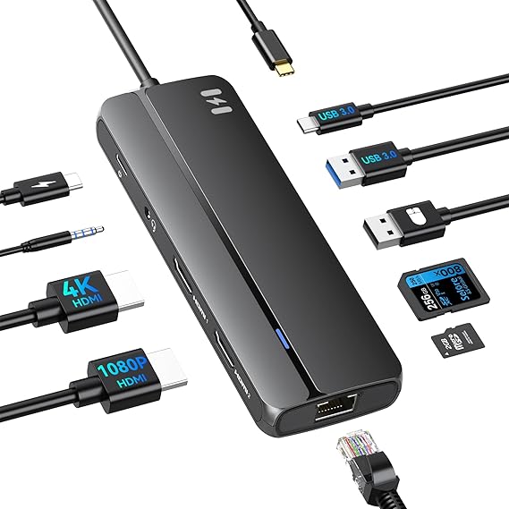 Selore Docking Station for MacBook Pro/Air, 10-in-1 Dual HDMI Adapter | USB C Hub for MacBook Docking Station Dual Monitor with 2 HDMI, Ethernet, PD,USB-C, 2 USB-A, SD/TF for M1/M2