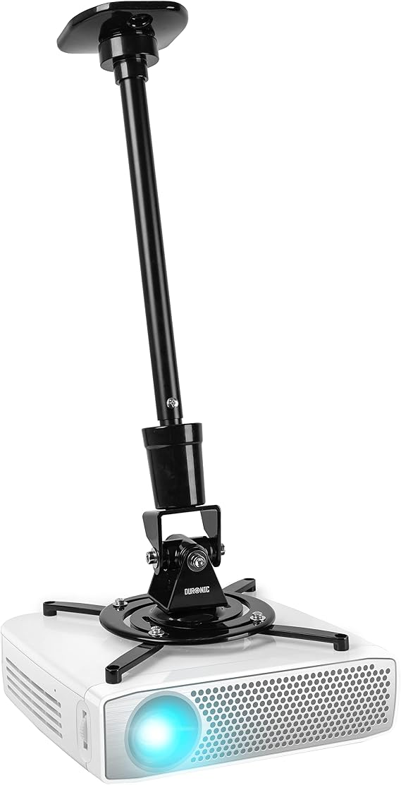Duronic Projector Mount Stand for Ceiling or Wall Bracket PB02XL | 10kg Capacity | Extendable Universal Adjustable Clamp | Tile Swivel Rotate | Black