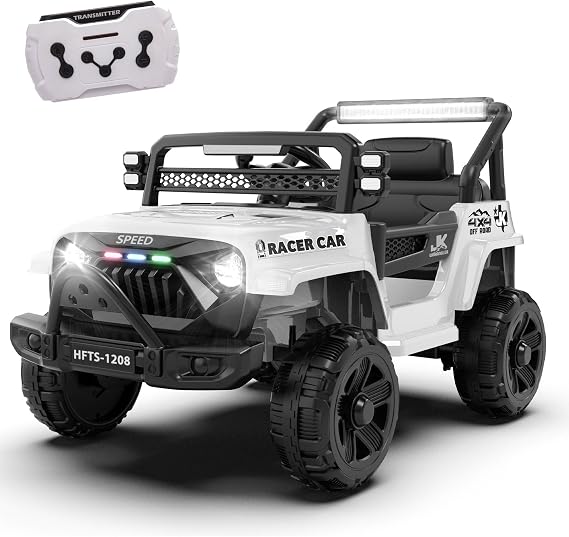 12V Ride on Truck for Kids, 12V Kids Electric w/Remote Control, Four-Wheel Suspension, USB, Power Display, Lights, Battery Powered Ride on car for Boys Girls (White)