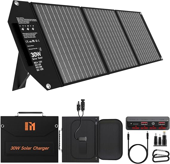 30W Solar Panels Charger Portable Foldable with USB-C USB-A MC4 DC