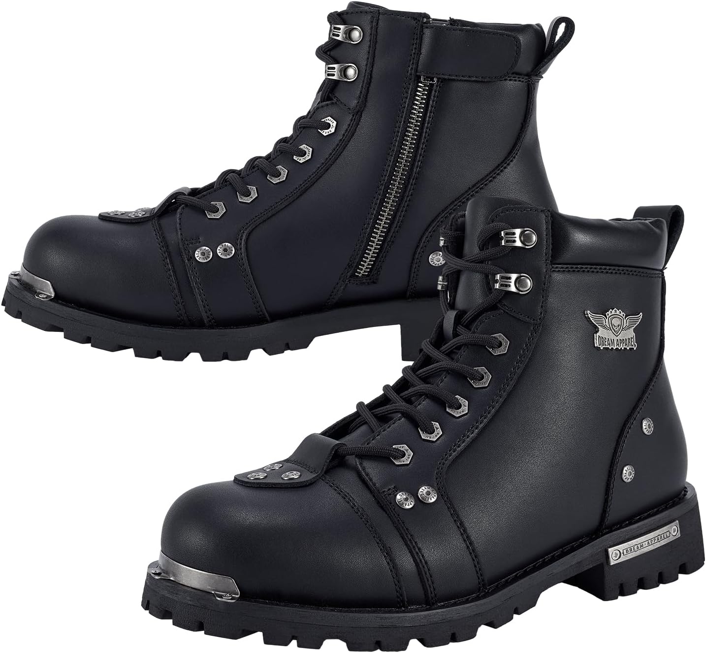 GARGOYLE BELLS Mens Motorcycle Boots PU Leather Combat Boots for Men Biker Boots with Lace-Up and Side Zipper Black, US Footwear Size System, Adult, Women, Numeric, Medium, 10