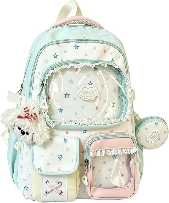 Kawaii Backpack Coquette Backpack Cute Ita Back Pack Sweet Aesthetic Daypack with DIY Clear Pin Display Bag